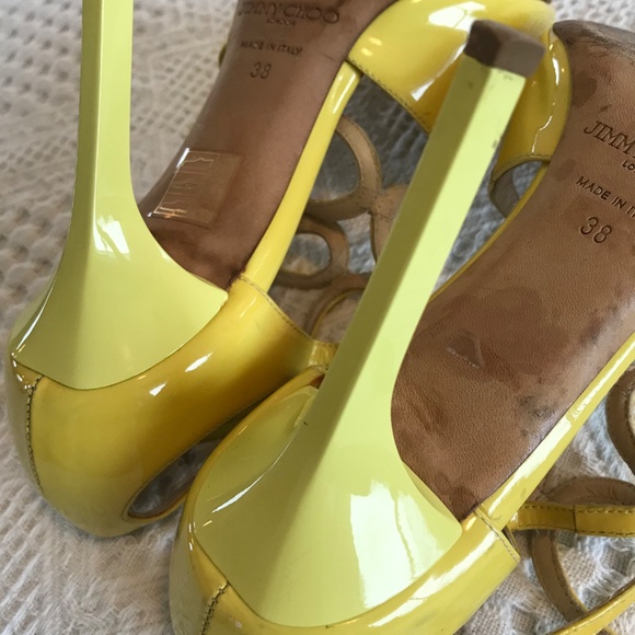 Jimmy Choo London women's shoes 4" heel yellow patent leather strappy size 38/8 - Picture 11 of 14